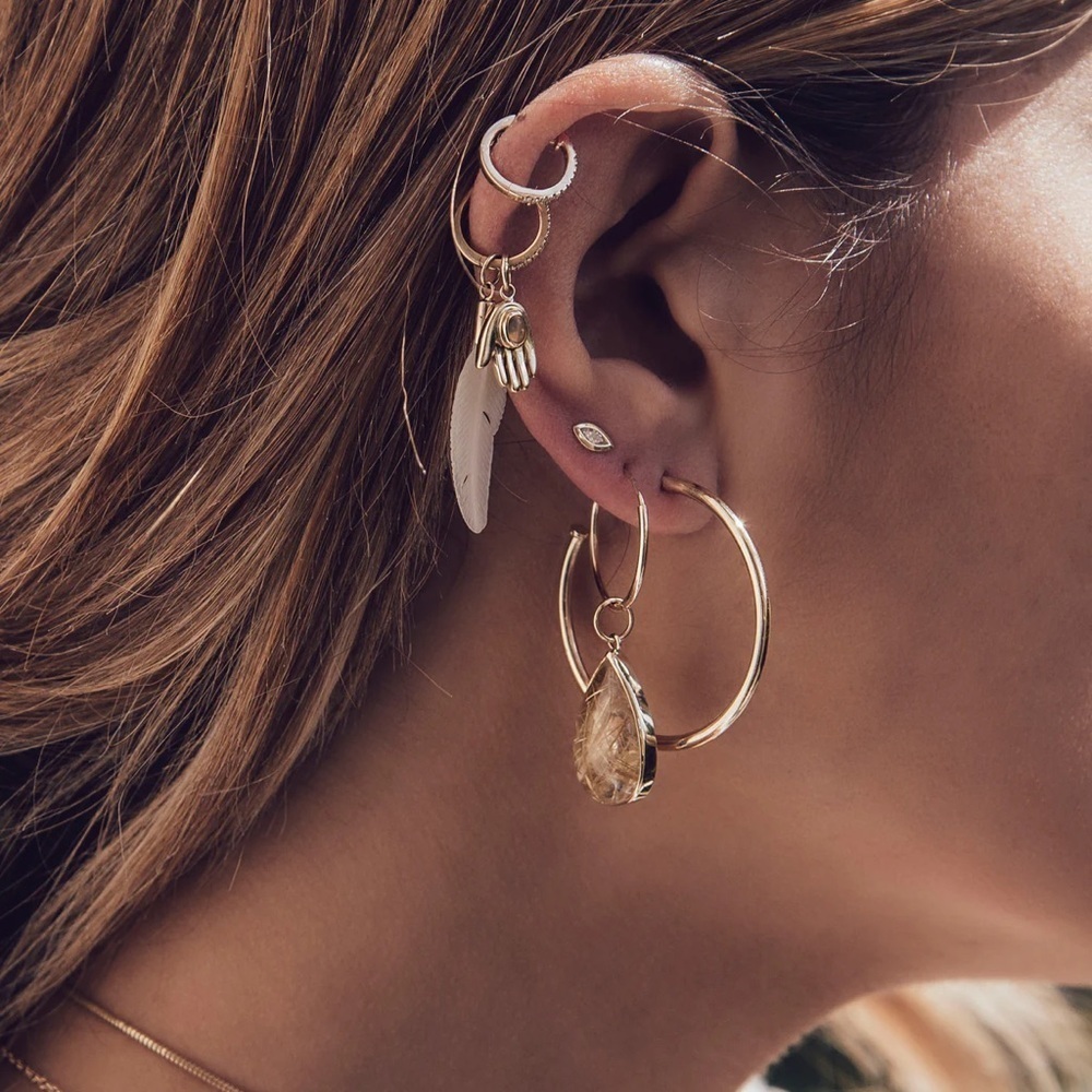 Jacquie Aiche Fine Jewelry Pave Diamond Mini Hoop Earring $530 Rose Gold single